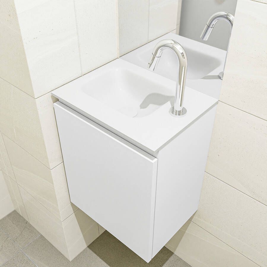 Mondiaz Olan 40cm toiletmeubel talc met wastafel talc links 1 kraangat