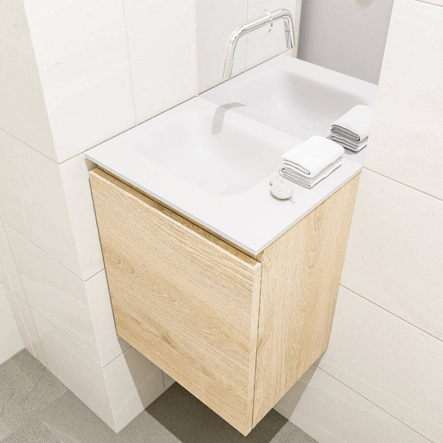Mondiaz OLAN Toiletmeubel 40x30x40cm met 0 kraangaten 1 lades washed oak mat Wastafel Lex links Solid Surface Wit FK75342668 - Foto 2