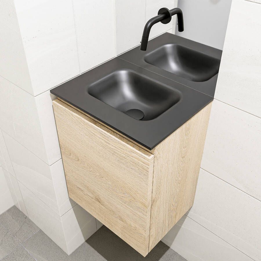 Mondiaz OLAN Toiletmeubel 40x30x40cm met 0 kraangaten 1 lades washed oak mat Wastafel Lex midden Solid Surface Zwart FK75343014 - Foto 2