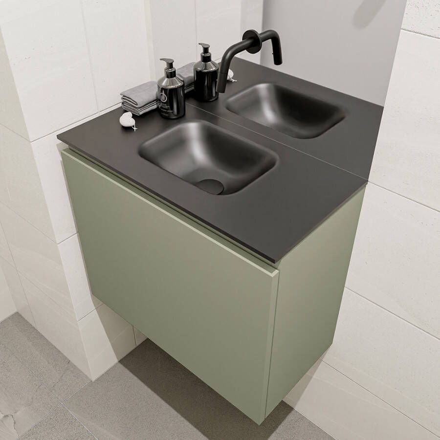 Mondiaz OLAN Toiletmeubel 60x30x40cm met 0 kraangaten 1 lades army mat Wastafel Lex midden Solid Surface Zwart FK75342875