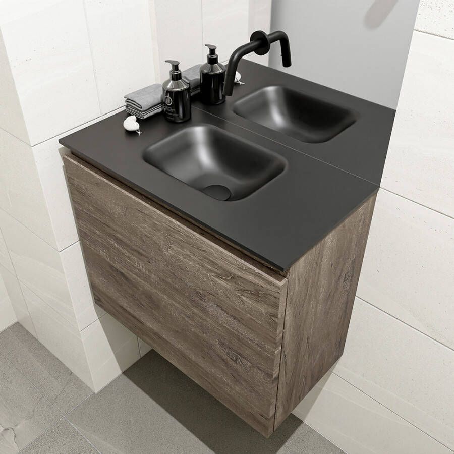 Mondiaz OLAN Toiletmeubel 60x30x40cm met 0 kraangaten 1 lades dark brown mat Wastafel Lex midden Solid Surface Zwart FK75343049 - Foto 2