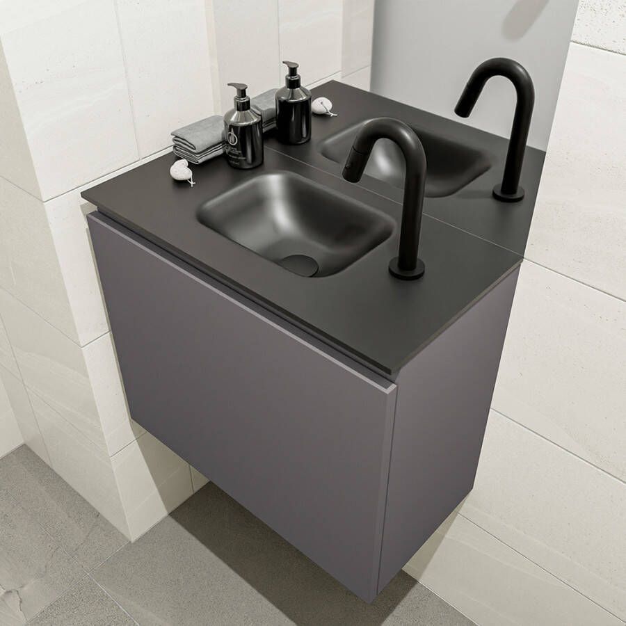 Mondiaz OLAN Toiletmeubel 60x30x40cm met 1 kraangaten 1 lades dark grey mat Wastafel Lex midden Solid Surface Zwart FK75342816 - Foto 2