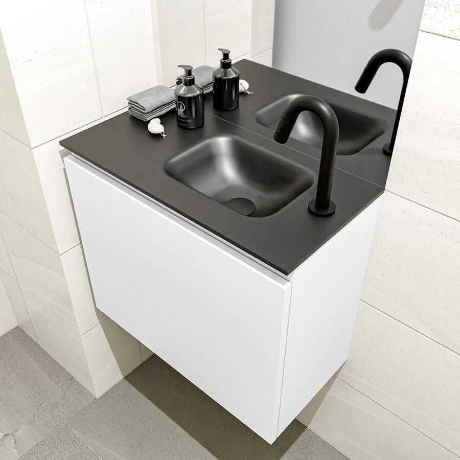 Mondiaz OLAN Toiletmeubel 60x30x40cm met 1 kraangaten 1 lades talc mat Wastafel Lex rechts Solid Surface Zwart FK75342762
