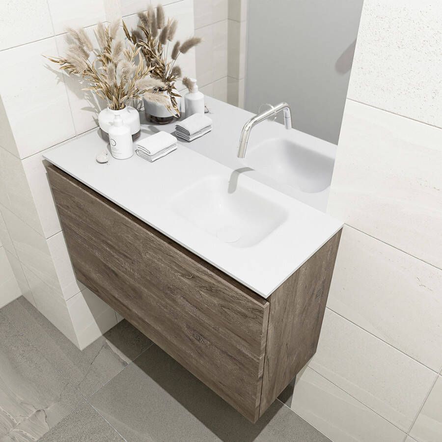 Mondiaz OLAN Toiletmeubel 80x30x40cm met 0 kraangaten 1 lades dark brown mat Wastafel Lex rechts Solid Surface Wit FK75342711 - Foto 2