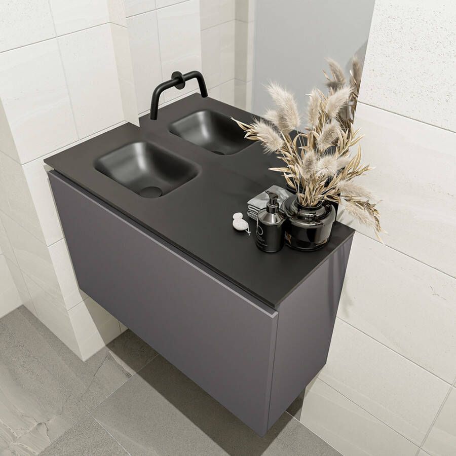 Mondiaz OLAN Toiletmeubel 80x30x40cm met 0 kraangaten 1 lades dark grey mat Wastafel Lex links Solid Surface Zwart FK75342825 - Foto 2
