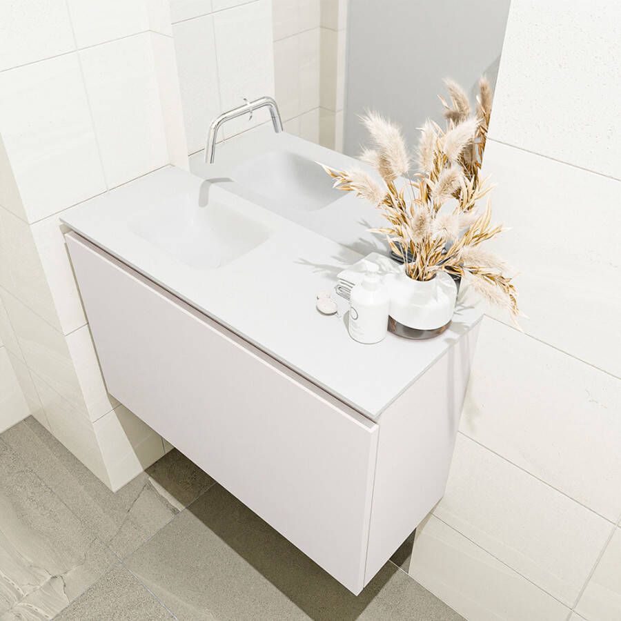 Mondiaz OLAN Toiletmeubel 80x30x40cm met 0 kraangaten 1 lades linen mat Wastafel Lex links Solid Surface Wit FK75342622