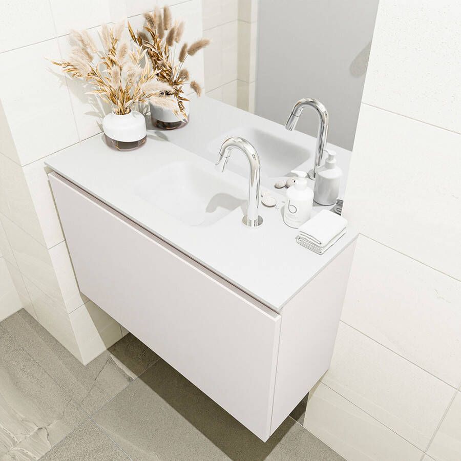 Mondiaz OLAN Toiletmeubel 80x30x40cm met 1 kraangaten 1 lades linen mat Wastafel Lex midden Solid Surface Wit FK75342619 - Foto 2