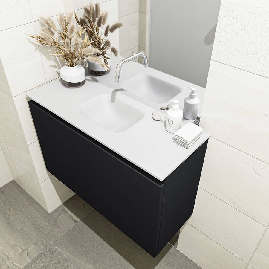 Mondiaz OLAN Toiletmeubel 80x30x40cm met 0 kraangaten 1 lades urban mat Wastafel Lex midden Solid Surface Wit FK75342446