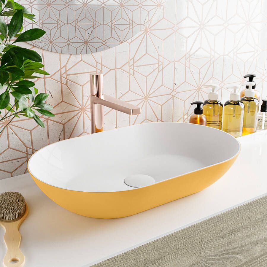 Mondiaz Onni Solid Surface waskom 55x35cm ocher talc