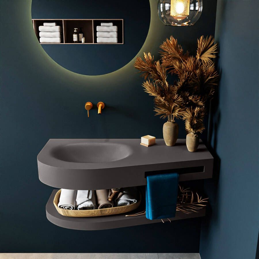 Mondiaz RIVA badmeubelsets 100x50x5.8cm 0 lades Dark Grey mat 0 kraangaten 1 wasbak links dark grey solid surface RIVA-D10057