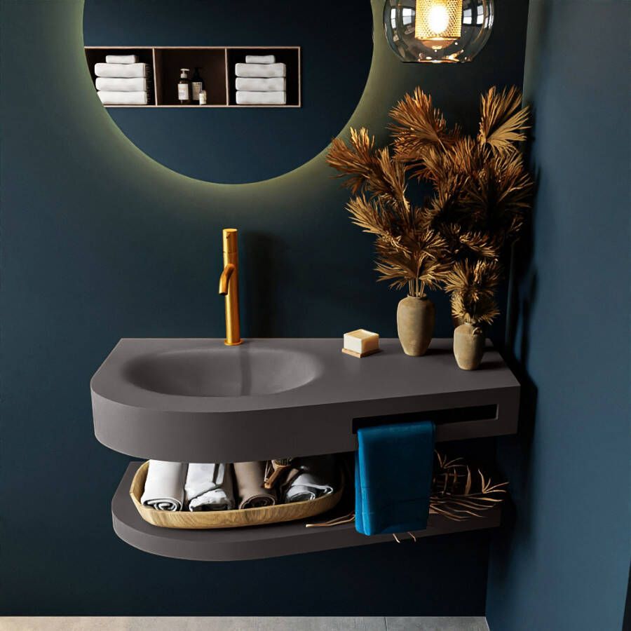 Mondiaz RIVA badmeubelsets 100x50x5.8cm 0 lades Dark Grey mat 1 kraangat 1 wasbak links dark grey solid surface RIVA-D10059 - Foto 2