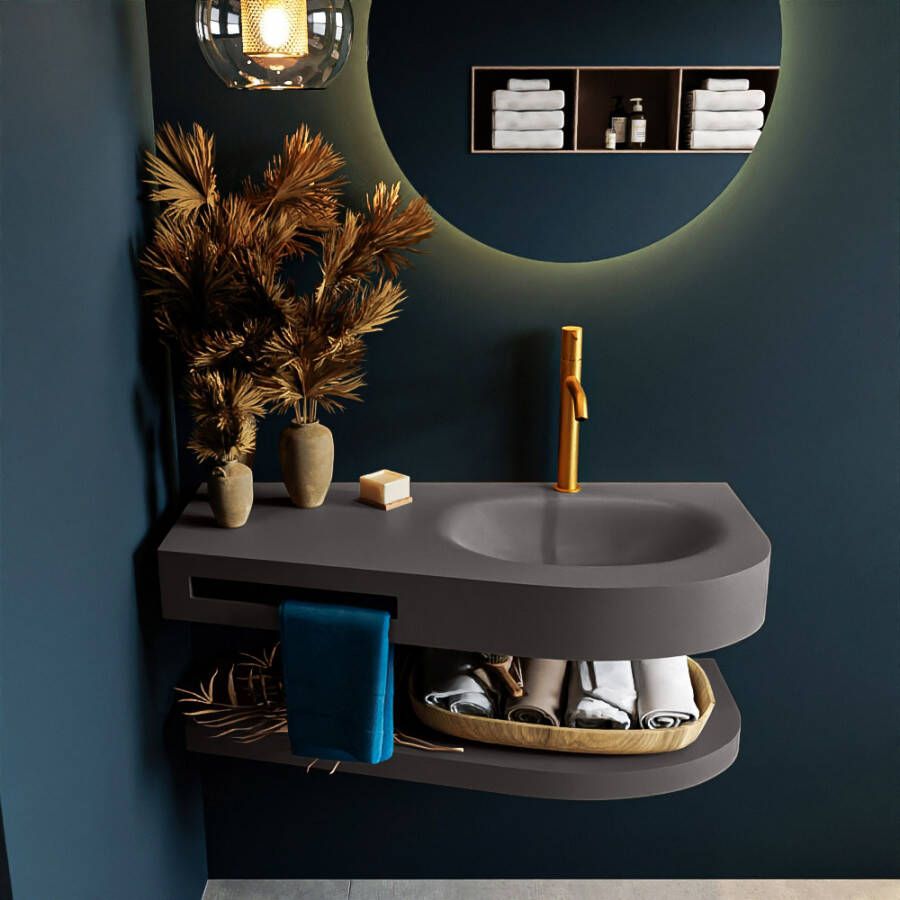 Mondiaz RIVA badmeubelsets 100x50x5.8cm 0 lades Dark Grey mat 1 kraangat 1 wasbak rechts dark grey solid surface RIVA-D10060