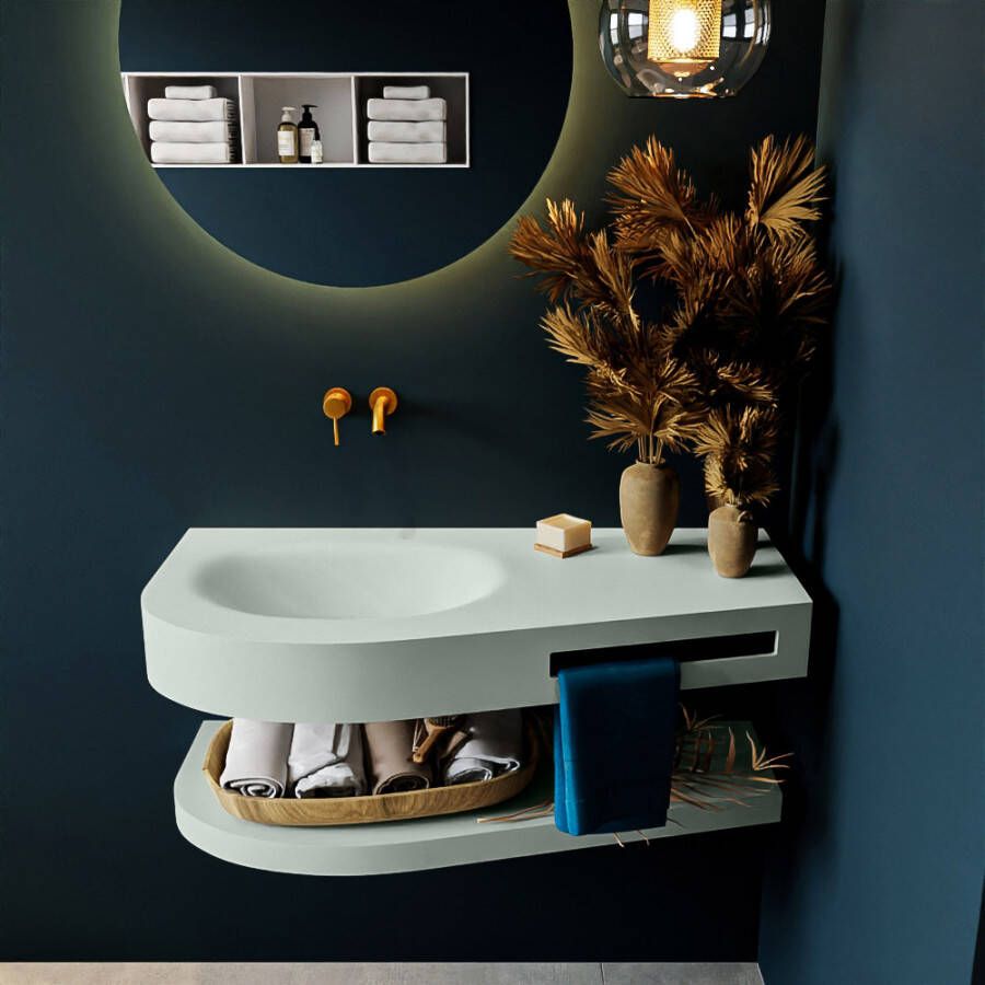 Mondiaz RIVA badmeubelsets 100x50x5.8cm 0 lades Greey mat 0 kraangaten 1 wasbak links Greey solid surface RIVA-D10025