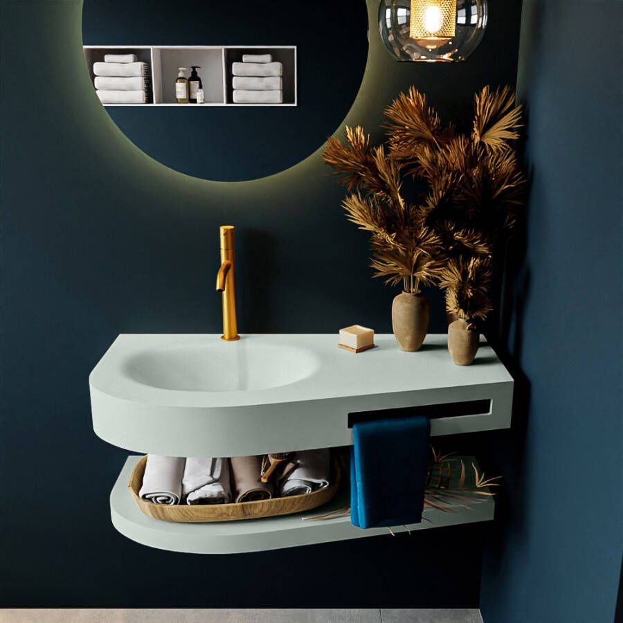 Mondiaz RIVA badmeubelsets 100x50x5.8cm 0 lades Greey mat 1 kraangat 1 wasbak links Greey solid surface RIVA-D10027