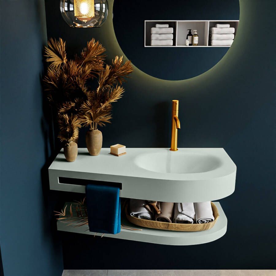 Mondiaz RIVA badmeubelsets 100x50x5.8cm 0 lades Greey mat 1 kraangat 1 wasbak rechts Greey solid surface RIVA-D10028