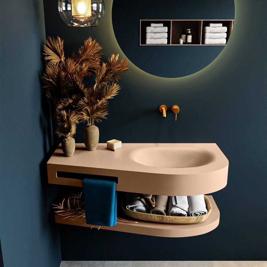 Mondiaz RIVA badmeubelsets 100x50x5.8cm 0 lades Rosee mat 0 kraangaten 1 wasbak rechts Rosee solid surface RIVA-D10114