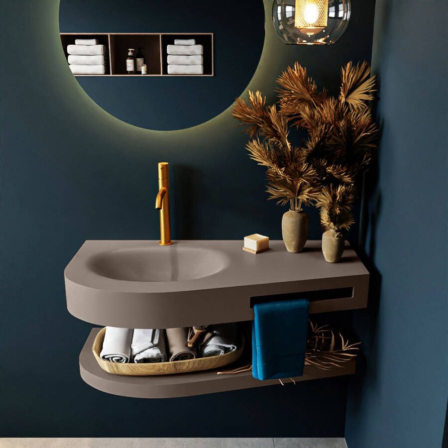 Mondiaz RIVA badmeubelsets 100x50x5.8cm 0 lades Smoke mat 1 kraangat 1 wasbak links Smoke solid surface RIVA-D10043