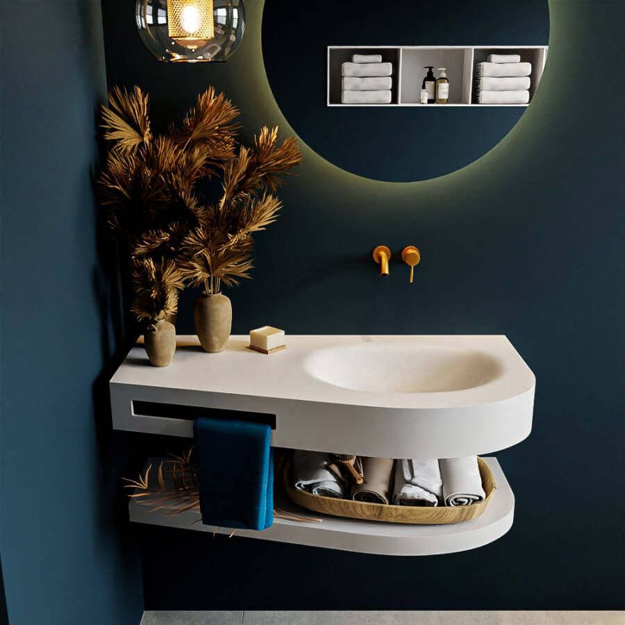 Mondiaz RIVA badmeubelsets 100x50x5.8cm 0 lades Talc mat 0 kraangaten 1 wasbak rechts Talc solid surface RIVA-D10002