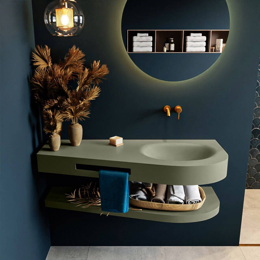 Mondiaz RIVA badmeubelsets 120x50x5.8cm 0 lades Army mat 0 kraangaten 1 wasbak rechts Army solid surface RIVA-D10070