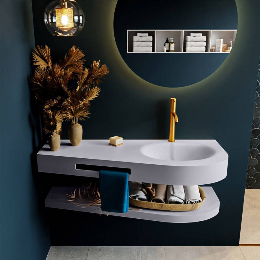 Mondiaz RIVA badmeubelsets 120x50x5.8cm 0 lades Cale mat 1 kraangat 1 wasbak rechts Cale solid surface RIVA-D10056