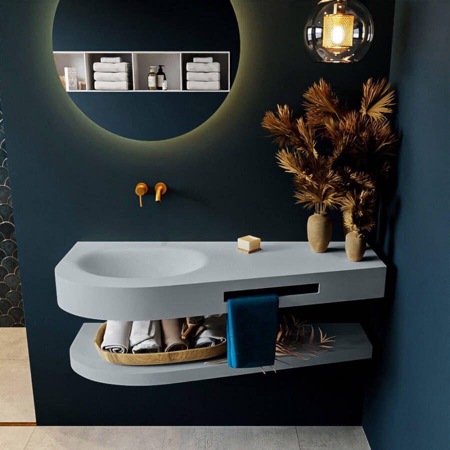 Mondiaz RIVA badmeubelsets 120x50x5.8cm 0 lades Clay mat 0 kraangaten 1 wasbak links Clay solid surface RIVA-D10037