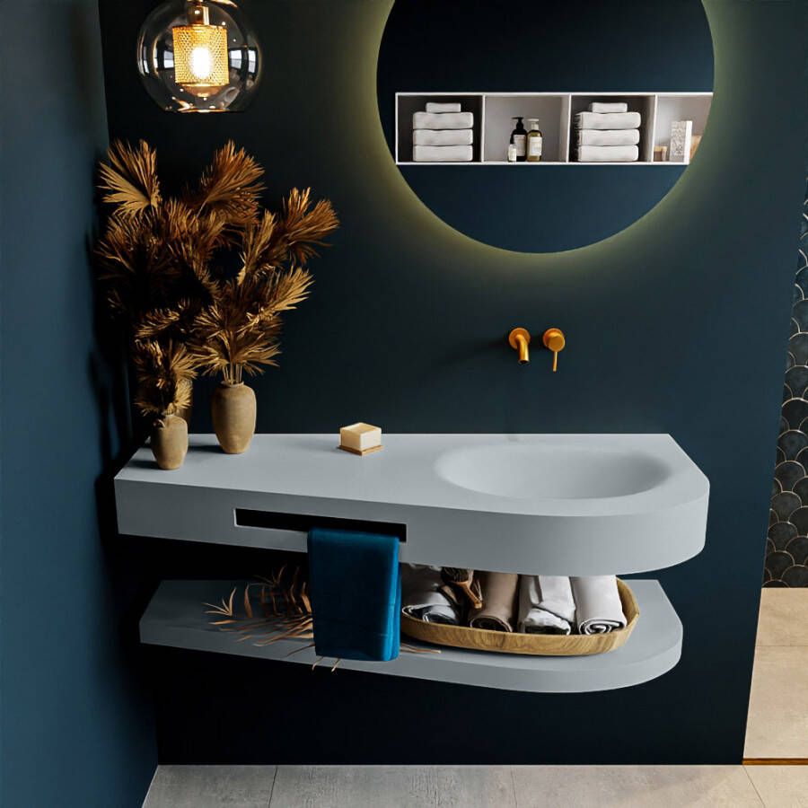 Mondiaz RIVA badmeubelsets 120x50x5.8cm 0 lades Clay mat 0 kraangaten 1 wasbak rechts Clay solid surface RIVA-D10038