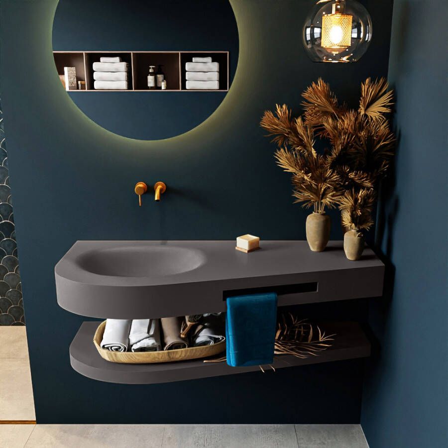 Mondiaz RIVA badmeubelsets 120x50x5.8cm 0 lades Dark Grey mat 0 kraangaten 1 wasbak links dark grey solid surface RIVA-D10061