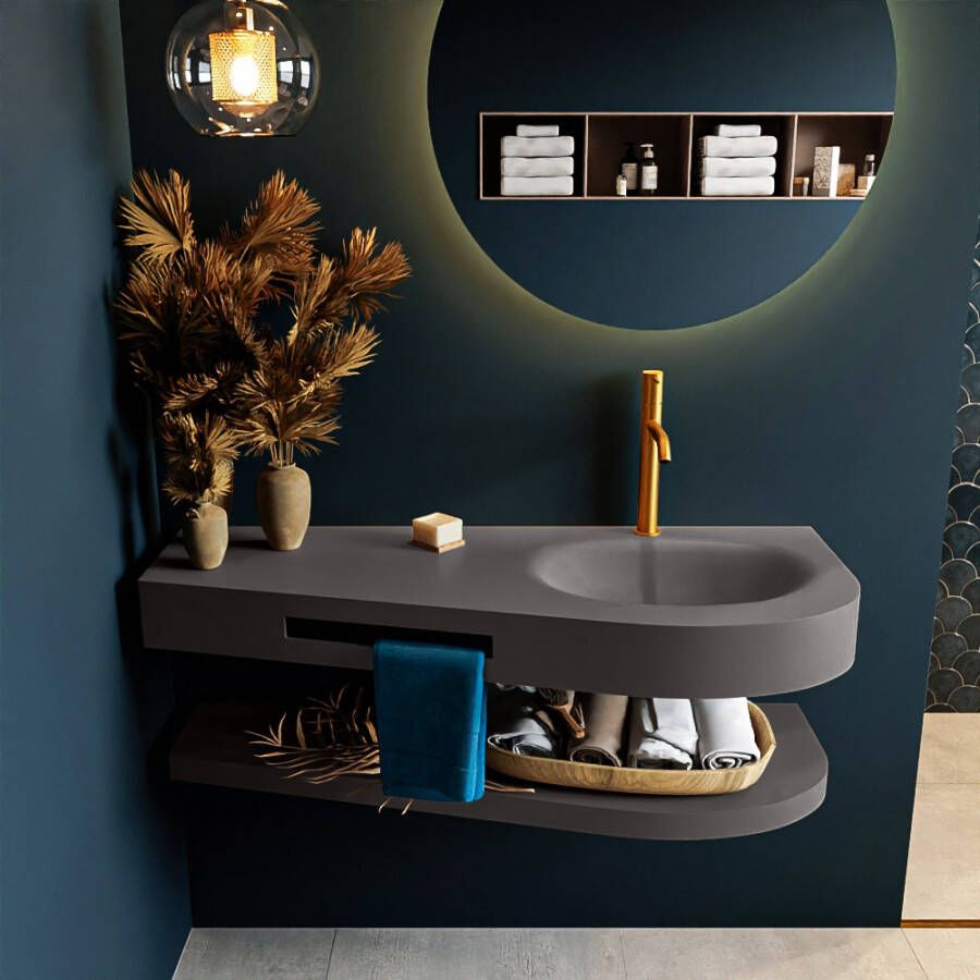 Mondiaz RIVA badmeubelsets 120x50x5.8cm 0 lades Dark Grey mat 1 kraangat 1 wasbak rechts dark grey solid surface RIVA-D10064