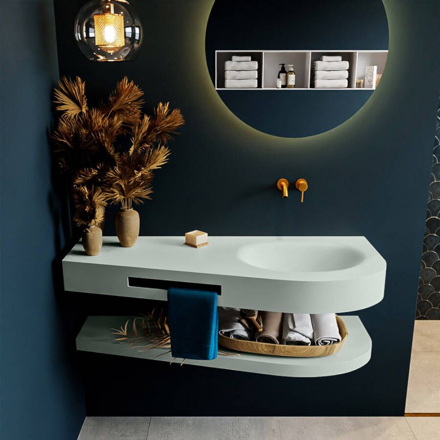 Mondiaz RIVA badmeubelsets 120x50x5.8cm 0 lades Greey mat 0 kraangaten 1 wasbak rechts Greey solid surface RIVA-D10030