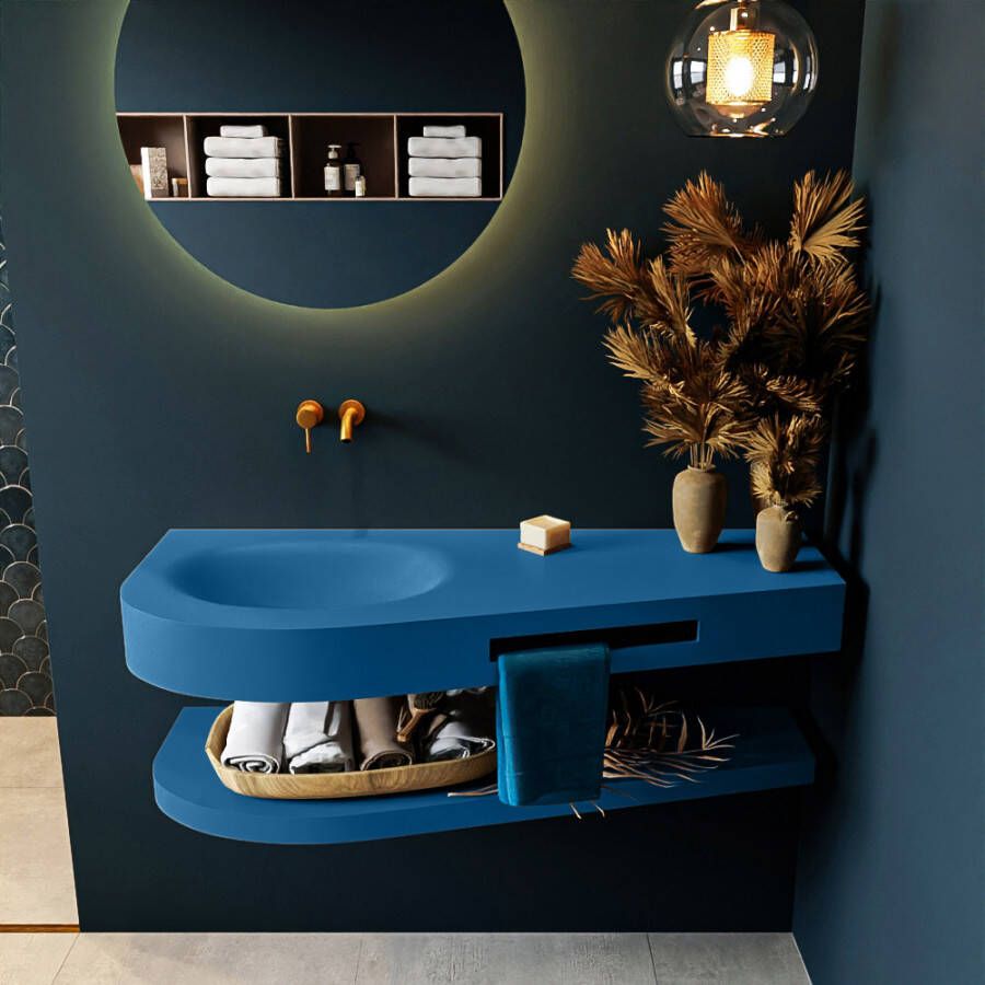 Mondiaz RIVA badmeubelsets 120x50x5.8cm 0 lades Jeans mat 0 kraangaten 1 wasbak links Jeans solid surface RIVA-D10093