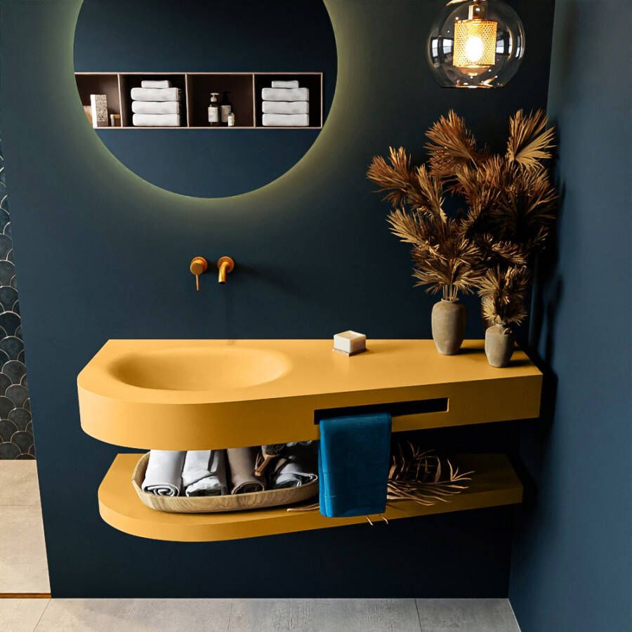 Mondiaz RIVA badmeubelsets 120x50x5.8cm 0 lades Ocher mat 0 kraangaten 1 wasbak links Ocher solid surface RIVA-D10101