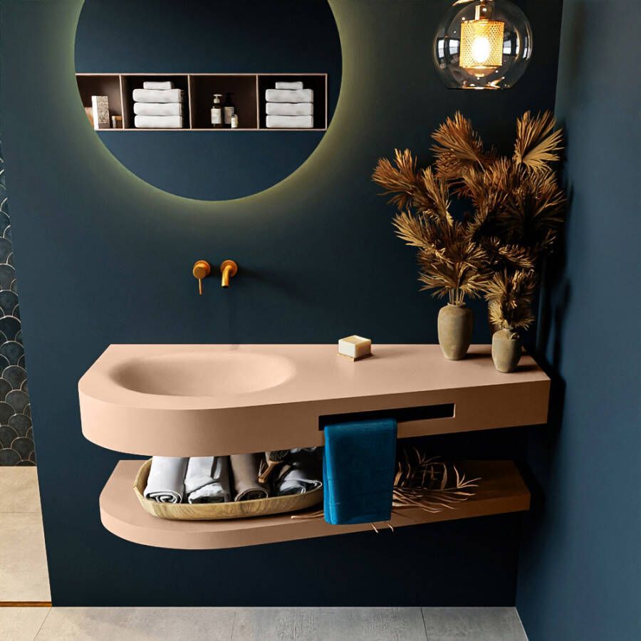 Mondiaz RIVA Badkamermeubelset 120x50x5.8cm 0 lades Rosee mat 0 kraangaten wasbak links solid surface rosee RIVA-D10117