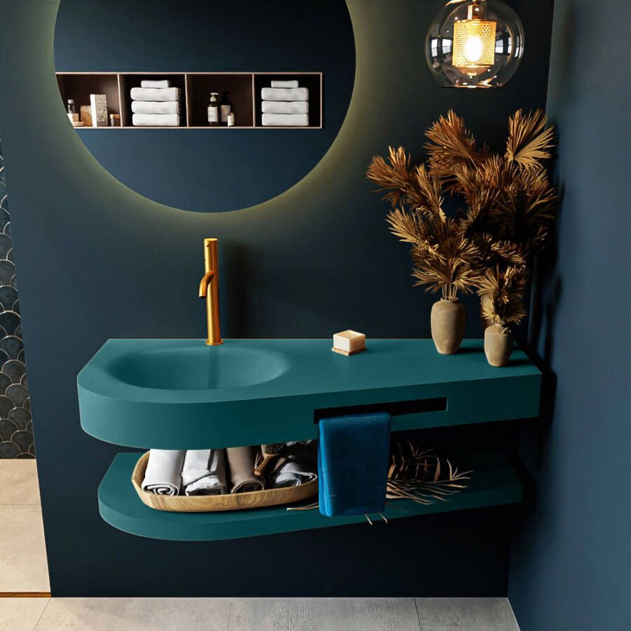 Mondiaz RIVA Badkamermeubelset 120x50x5.8cm 0 lades Smag mat 1 kraangat wasbak links Smag solid surface RIVA-D10111