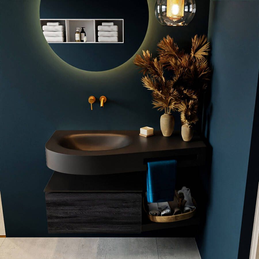 Mondiaz RIVA badmeubelsets 100x50x30cm 1 lade MDF Antracite mat push to open 0 kraangaten 1 wasbak links Urban solid surface RIVA10337 - Foto 2