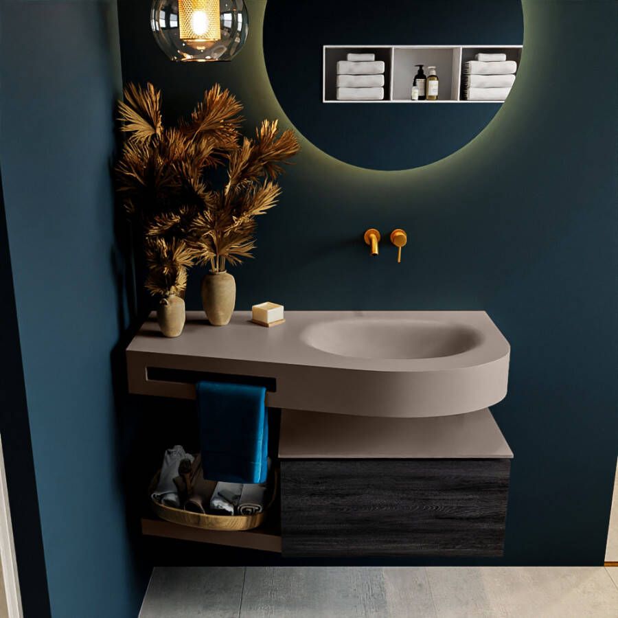 Mondiaz RIVA badmeubelsets 100x50x30cm 1 lade MDF Antracite mat push to open 0 kraangaten 1 wasbak rechts Smoke solid surface RIVA11042 - Foto 1