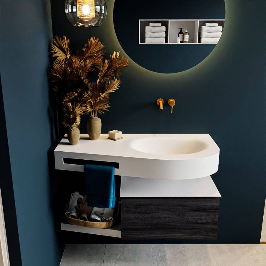 Mondiaz RIVA badmeubelsets 100x50x30cm 1 lade MDF Antracite mat push to open 0 kraangaten 1 wasbak rechts Talc solid surface RIVA10162 - Foto 2