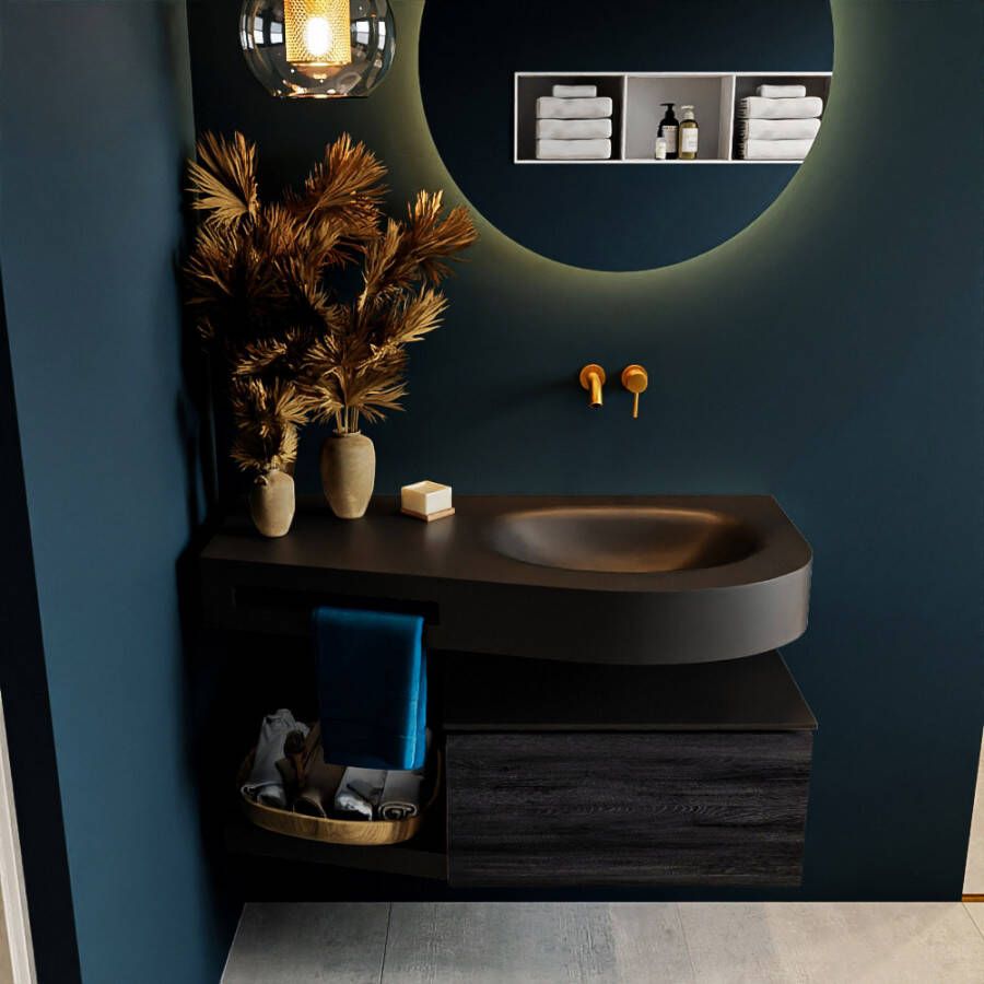 Mondiaz RIVA badmeubelsets 100x50x30cm 1 lade MDF Antracite mat push to open 0 kraangaten 1 wasbak rechts Urban solid surface RIVA10338