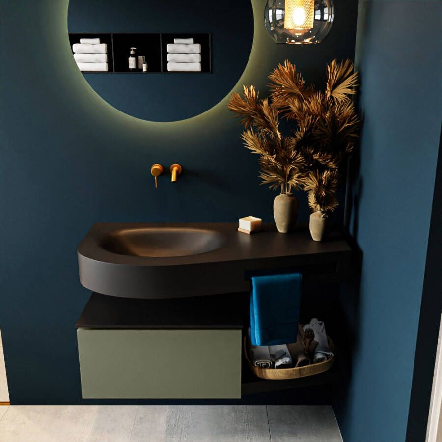 Mondiaz RIVA badmeubelsets 100x50x30cm 1 lade MDF Army mat push to open 0 kraangaten 1 wasbak links Urban solid surface RIVA10241 - Foto 2