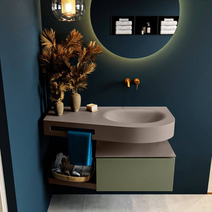 Mondiaz RIVA badmeubelsets 100x50x30cm 1 lade MDF Army mat push to open 0 kraangaten 1 wasbak rechts Smoke solid surface RIVA10946 - Foto 2