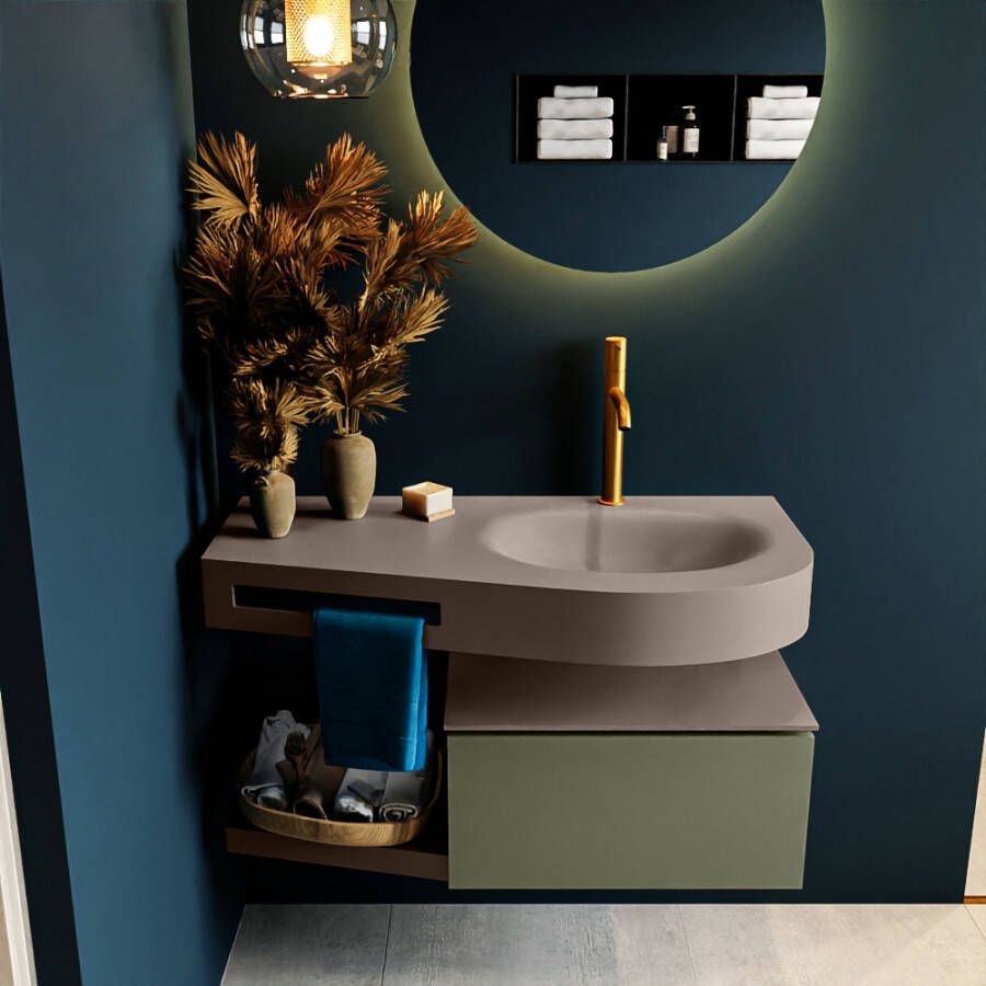 Mondiaz RIVA badmeubelsets 100x50x30cm 1 lade MDF Army mat push to open 1 kraangat 1 wasbak rechts Smoke solid surface RIVA10948
