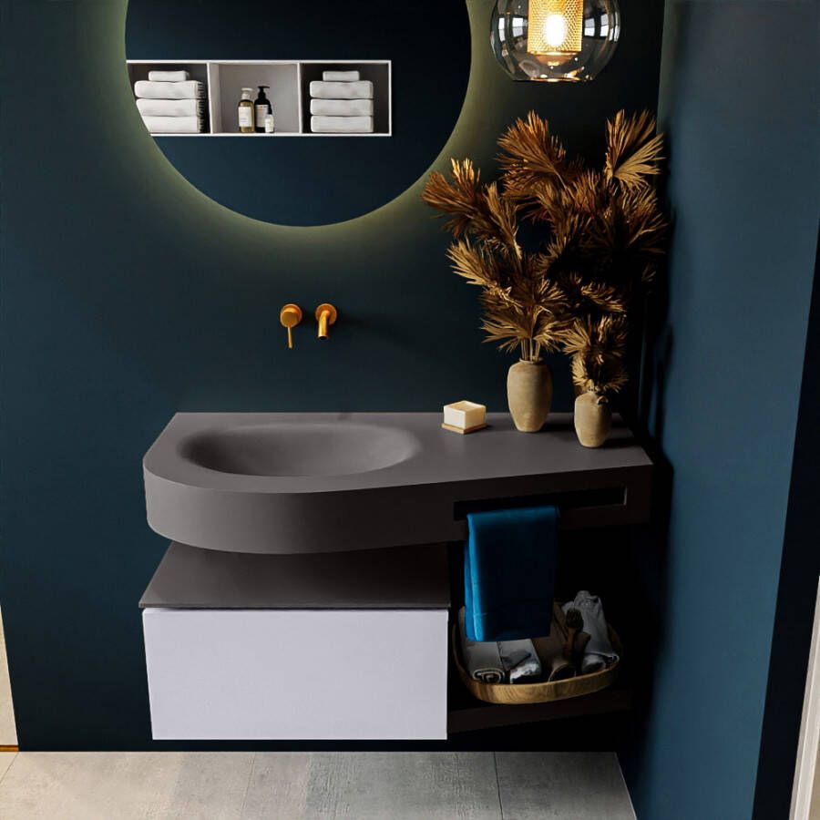 Mondiaz RIVA badmeubelsets 100x50x30cm 1 lade MDF Cale mat push to open 0 kraangaten 1 wasbak links dark grey solid surface RIVA10401