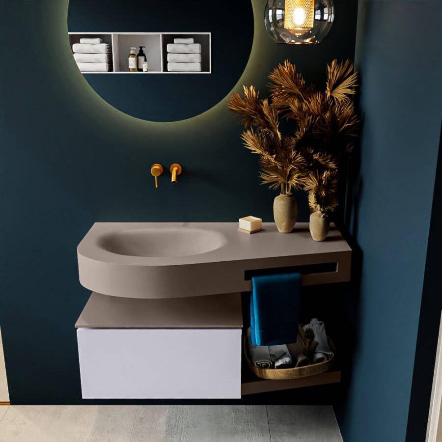 Mondiaz RIVA badmeubelsets 100x50x30cm 1 lade MDF Cale mat push to open 0 kraangaten 1 wasbak links Smoke solid surface RIVA10929