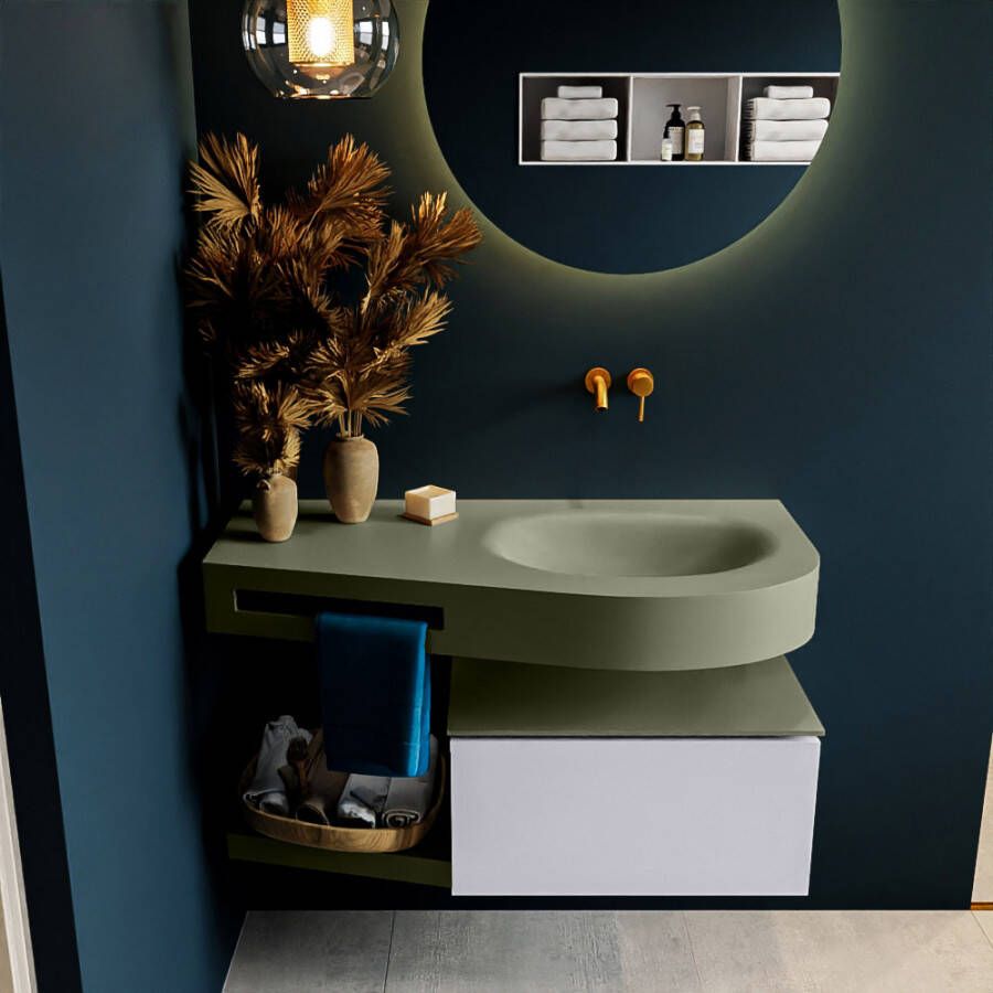 Mondiaz RIVA badmeubelsets 100x50x30cm 1 lade MDF Cale mat push to open 0 kraangaten 1 wasbak rechts Army solid surface RIVA10754