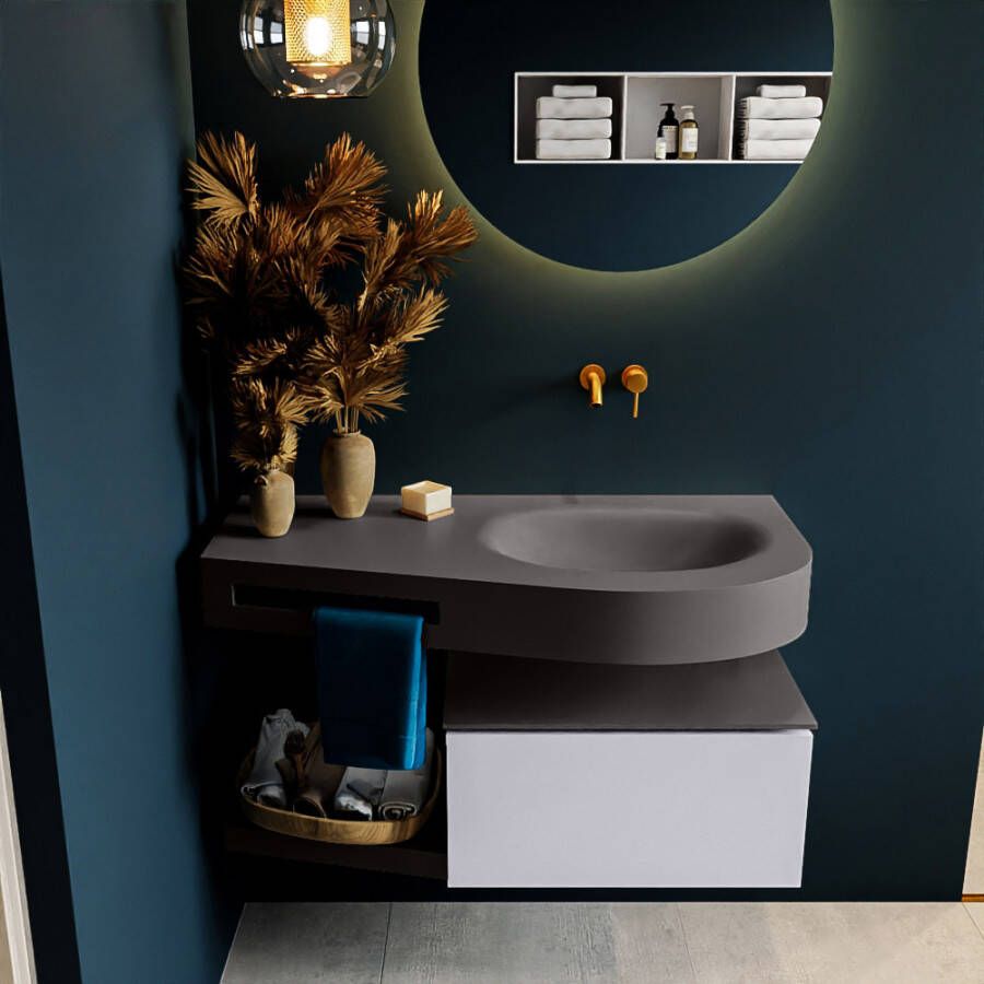 Mondiaz RIVA badmeubelsets 100x50x30cm 1 lade MDF Cale mat push to open 0 kraangaten 1 wasbak rechts dark grey solid surface RIVA10402