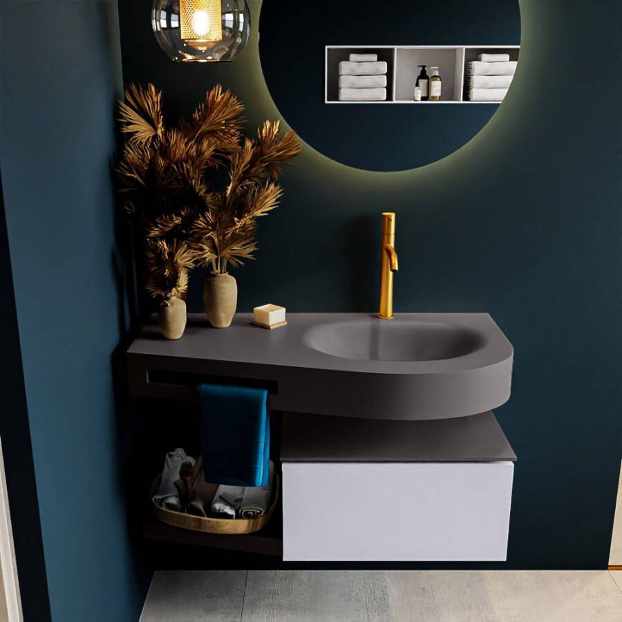 Mondiaz RIVA badmeubelsets 100x50x30cm 1 lade MDF Cale mat push to open 1 kraangat 1 wasbak rechts dark grey solid surface RIVA10404 - Foto 3