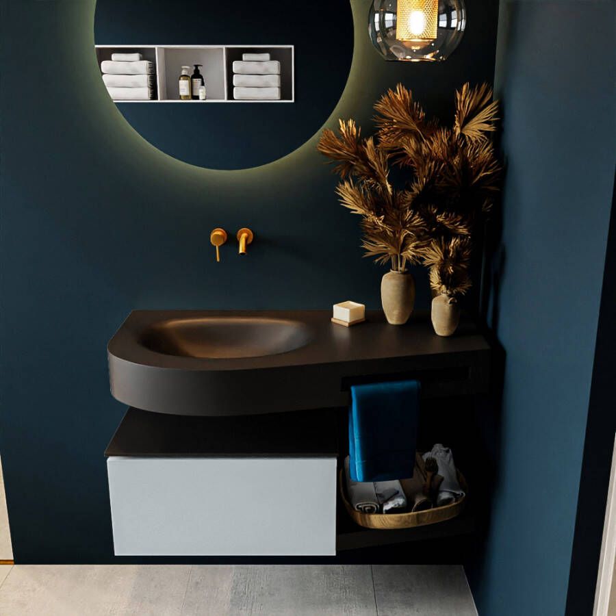 Mondiaz RIVA badmeubelsets 100x50x30cm 1 lade MDF Clay mat push to open 0 kraangaten 1 wasbak links Urban solid surface RIVA10209 - Foto 2