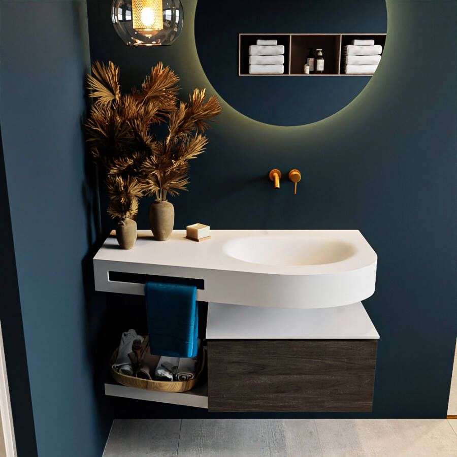 Mondiaz RIVA badmeubelsets 100x50x30cm 1 lade MDF Dark Brown mat push to open 0 kraangaten 1 wasbak rechts Talc solid surface RIVA10130 - Foto 2