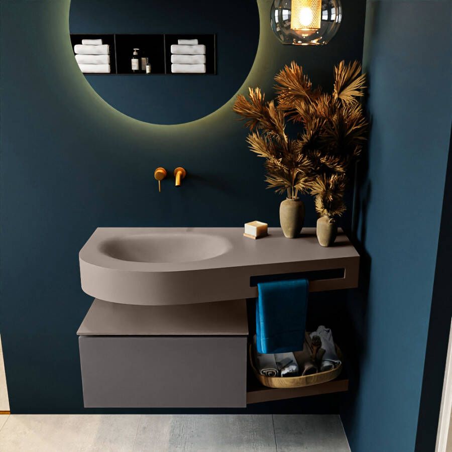 Mondiaz RIVA badmeubelsets 100x50x30cm 1 lade MDF Dark Grey mat push to open 0 kraangaten 1 wasbak links Smoke solid surface RIVA10937 - Foto 2