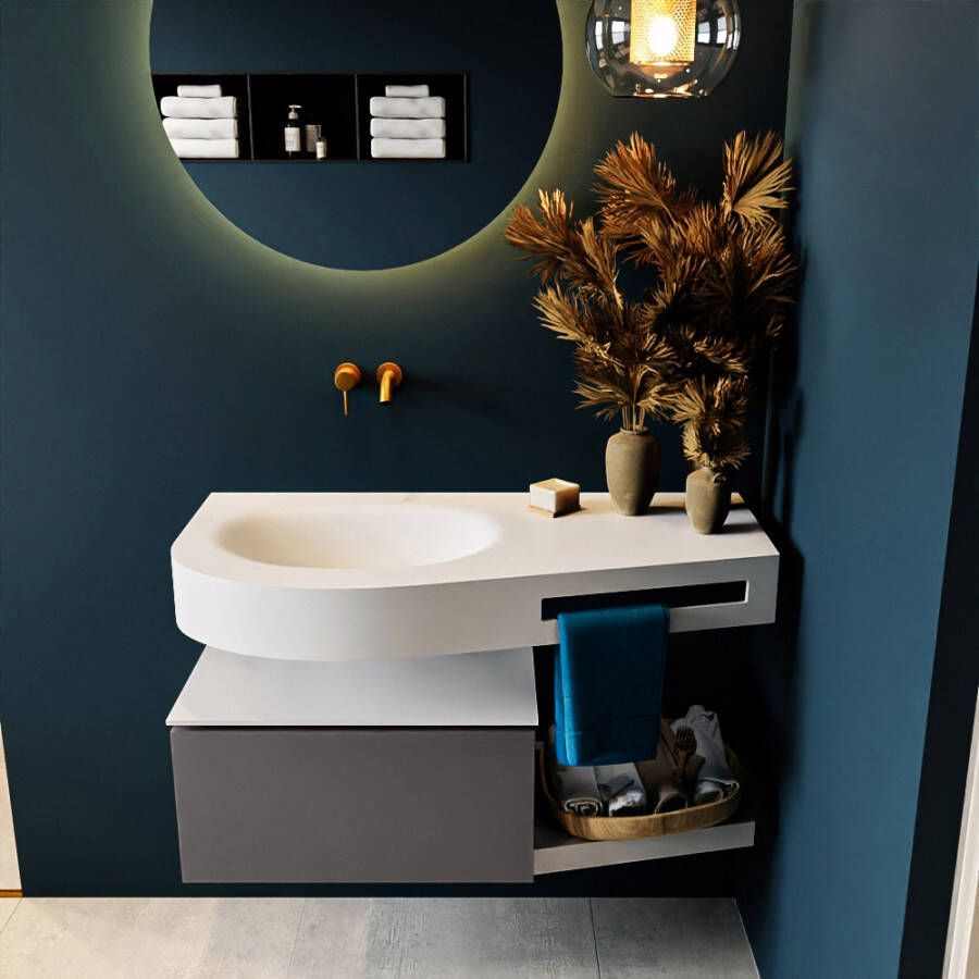 Mondiaz RIVA badmeubelsets 100x50x30cm 1 lade MDF Dark Grey mat push to open 0 kraangaten 1 wasbak links Talc solid surface RIVA10057 - Foto 2