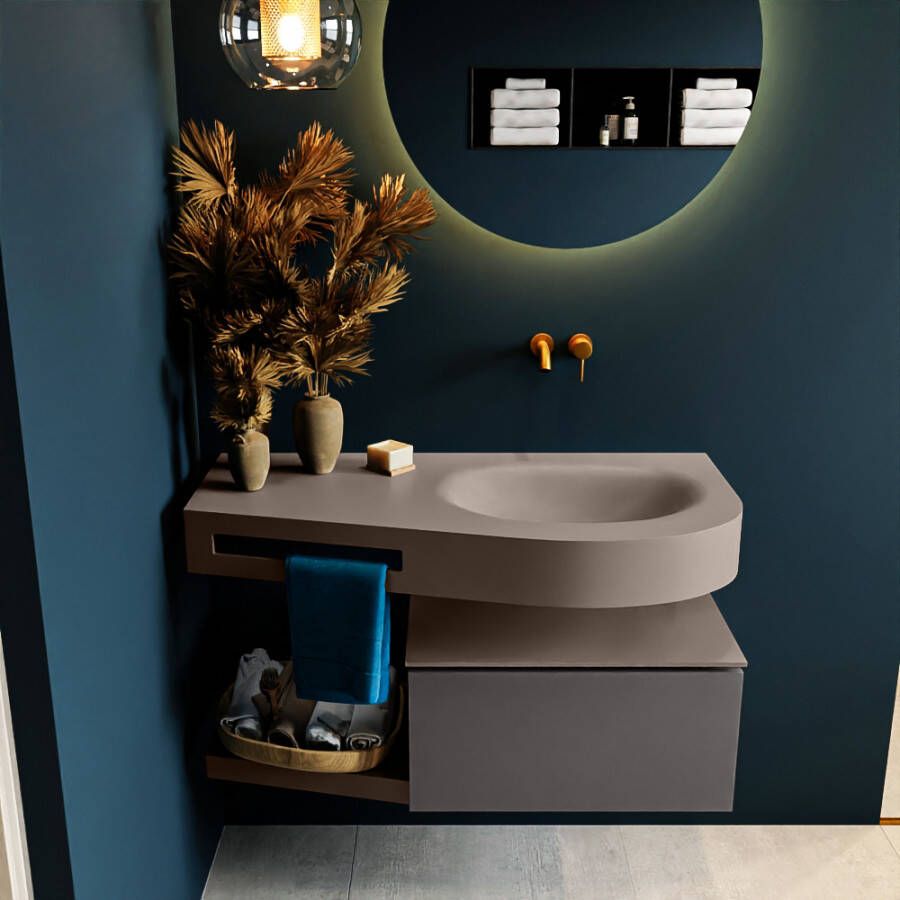 Mondiaz RIVA badmeubelsets 100x50x30cm 1 lade MDF Dark Grey mat push to open 0 kraangaten 1 wasbak rechts Smoke solid surface RIVA10938 - Foto 2